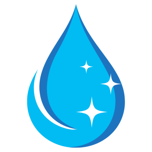 A blue water drop icon with sparkles, representing purity and cleanliness.